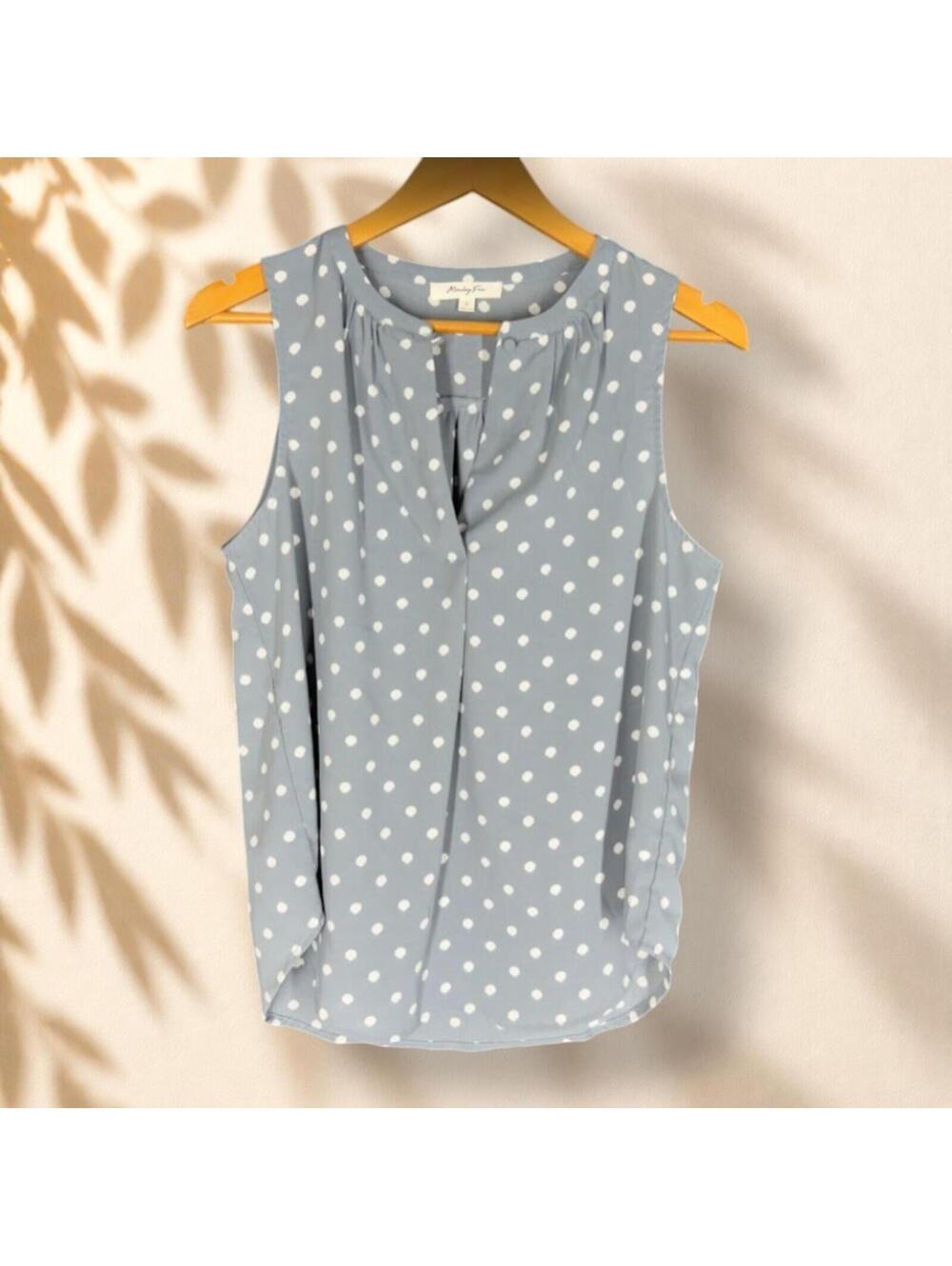 Monday Fun Blouse Women S Small Gray Polka Dot V-Neck Sleeveless Wide Strap